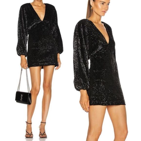 NWT RETROFETE Aubrey Black Sequin Dress - Picture 1 of 9